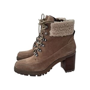 Vince Camuto Donentaa Leather Shearling Cuff Lace-Up Heeled Boots 8M